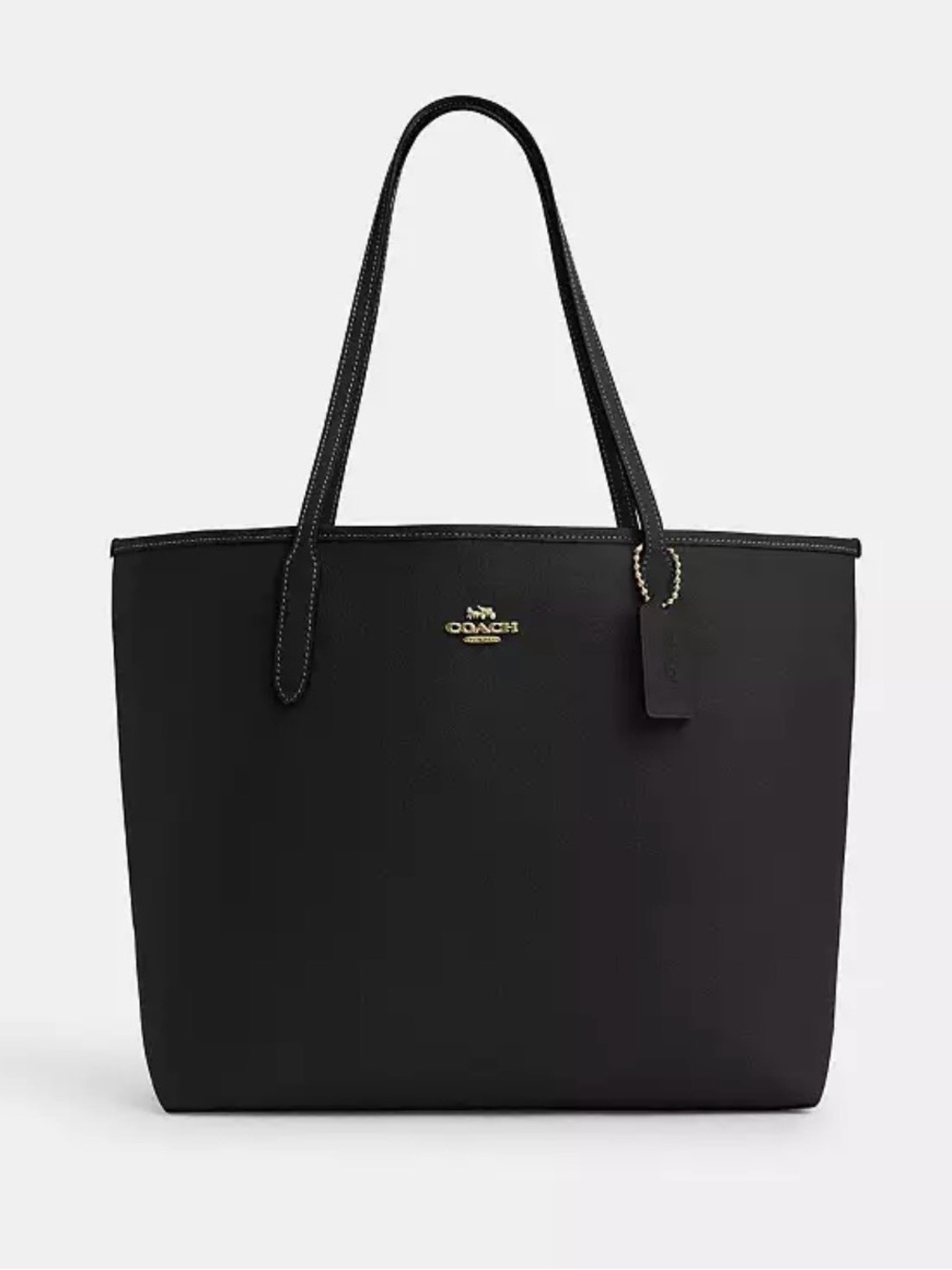 Coach Black Leather City Tote with Gold Logo